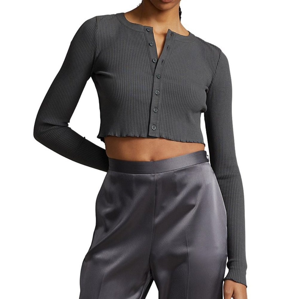 Polo Ralph Lauren Ribbed Button Front Cropped Top